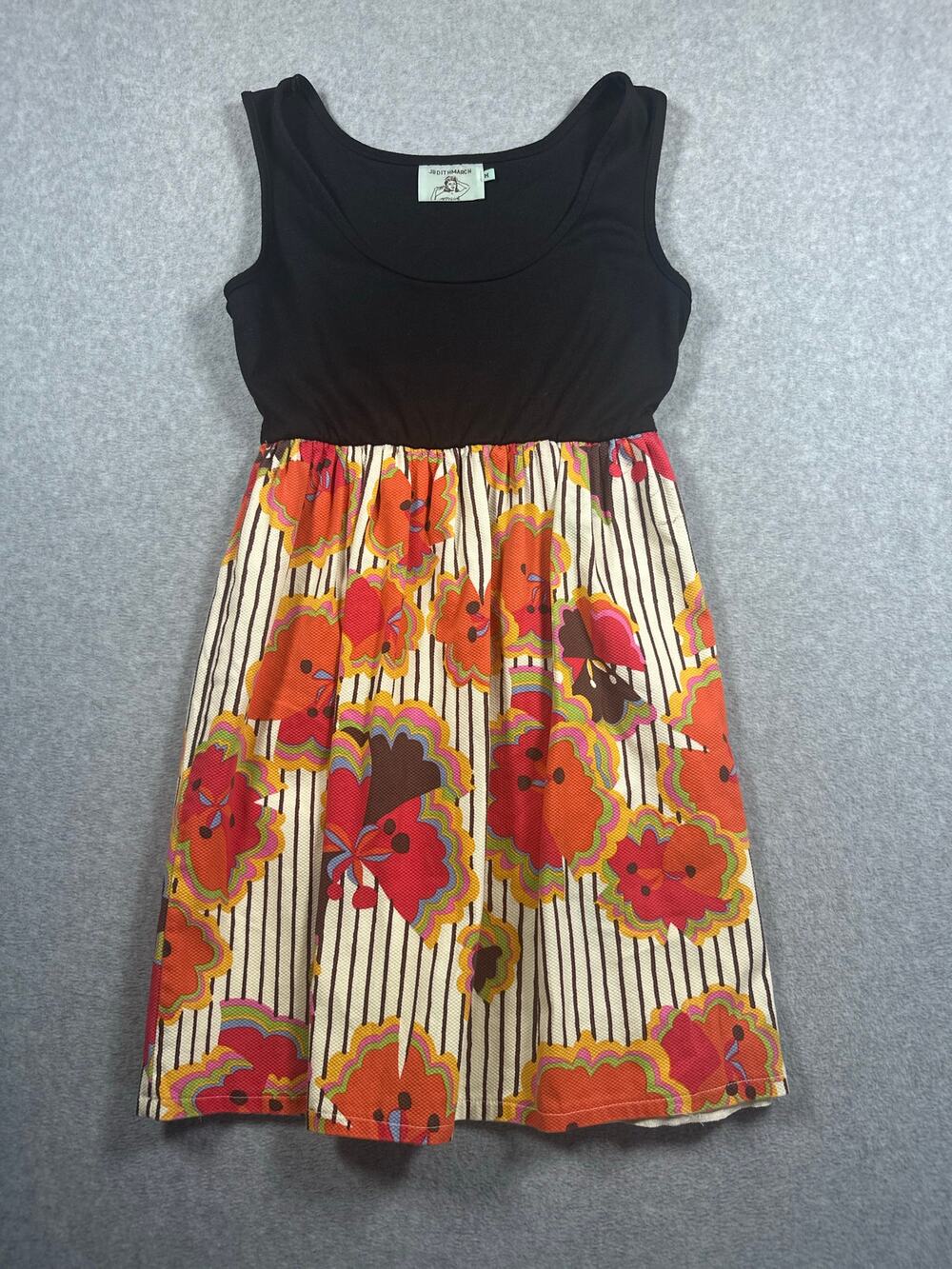 Judith March Flared Tank Dress Women's Size Medium Black and Orange Scoop Neck